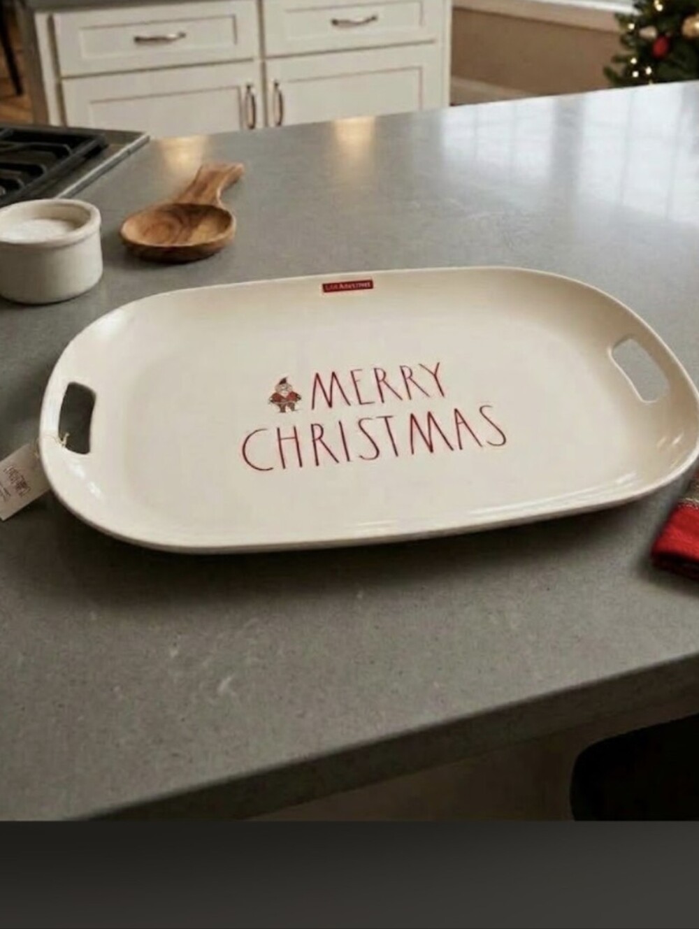 NEW Rae Dunn "MERRY CHRISTMAS" Melamine Serving Platter Tray with Handles